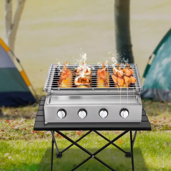Barbacoa de gas de acero inoxidable, 4 llamas para barbacoa, sin humo, parrilla de cocina, altura regulable