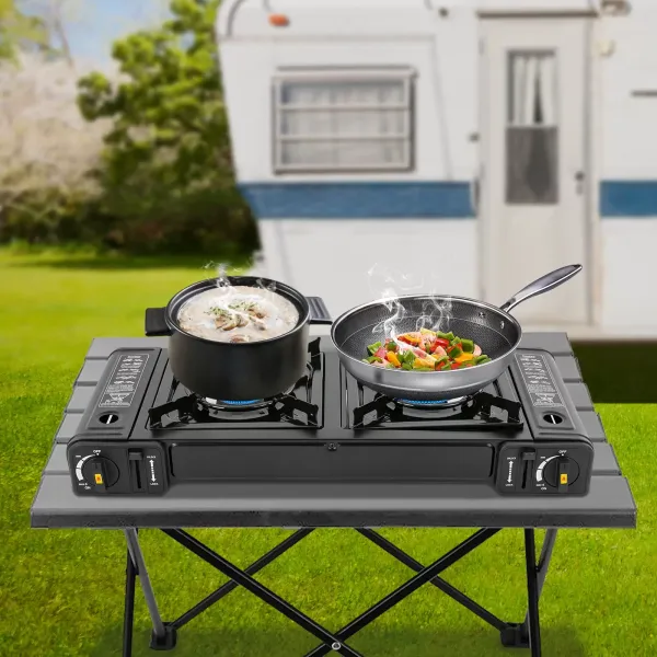 Estufa de camping de butano, portátil, quemador de camping de encendido automático GLP para RV, apartamentos, al aire libre， 64*27.8*8cm
