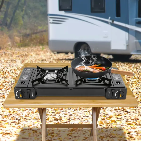 Estufa de camping de butano, portátil, quemador de camping de encendido automático GLP para RV, apartamentos, al aire libre， 64*27.8*8cm