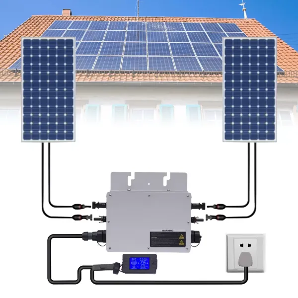 Inversor de corriente de 700 W LCD Micro Grid Tie Inverter Panel Solar Balcón, resistente al agua, IP65 MPPT, color plateado