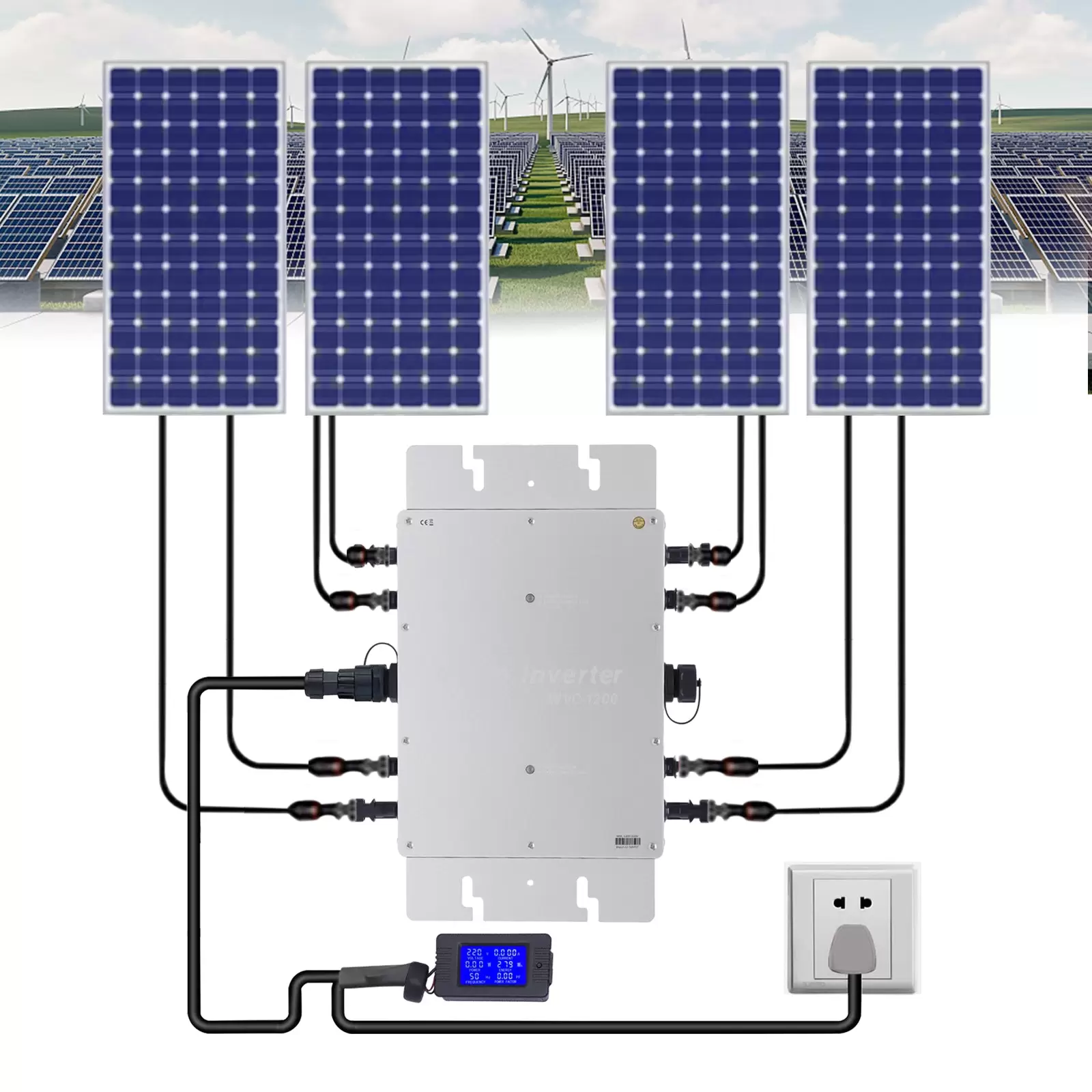 WVC 1200 W Solar Grid Tie Micro Inversor Impermeable IP65 con Pantalla LCD DC22-50V PV Entrada AC180-260V Salida para panel solar de 30V 36V