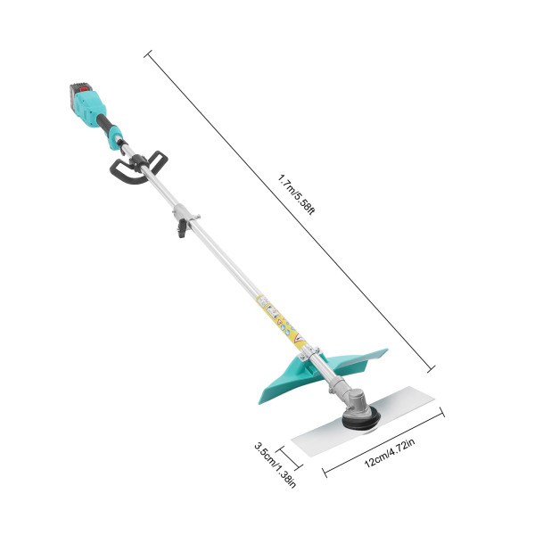 Cortacésped eléctrico inalámbrico con ruedas, con apoyabrazos, batería litio 24 V / 6Ah, motor 1300 W, verde