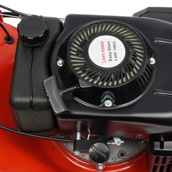 Cortacésped de gas autopropulsado 3 en 1 con recogedor y motor de 4 tiempos, 20 pulgadas y 140 cc, 8 alturas ajustables