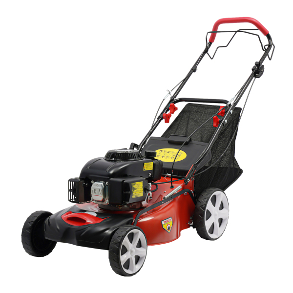 Cortacésped de gas autopropulsado 3 en 1 con recogedor y motor de 4 tiempos, 20 pulgadas y 140 cc, 8 alturas ajustables