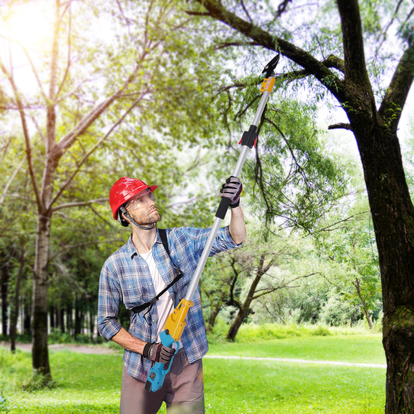 Juego de tijeras de podar eléctricas sin cable, Con 2 pilas de litio de repuesto de 2,0ah, Con alargadera (1,44-2m) Juego de tijeras de podar eléctricas sin cable, Con 2 pilas de litio de repuesto de 2,0ah, Con alargadera (1,44-2m)