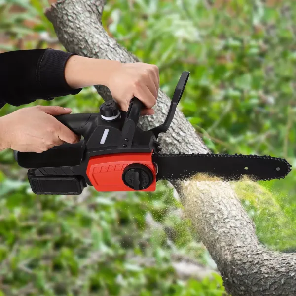 Motosierra inalámbrica de 21V, con barra de 10 pulgadas y cadena para extremidades y ramas pequeñas, incluye batería de iones de litio y cargador Motosierra inalámbrica de 21V, con barra de 10 pulgadas y cadena para extremidades y ramas pequeñas, incluye batería de iones de litio y cargador