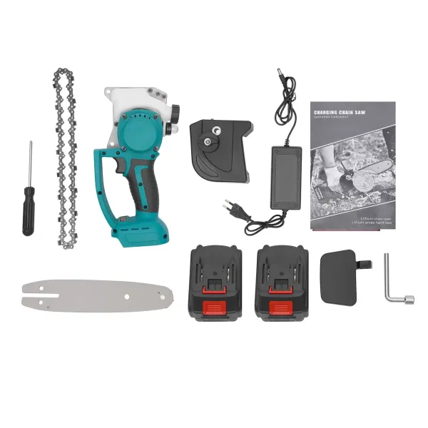 Motosierra de batería de 8 pulgadas, motosierra de una mano + cargador + 2 baterías de 120 W