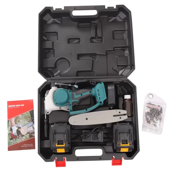 Motosierra con batería de 8 pulgadas, mini motosierra con batería eléctrica, portátil, 120 W, con 2 pilas de 48 V, 19,800 mAh y cargador rápido