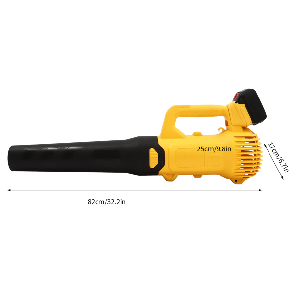 Soplador de hojas sin cable con 2 pilas, Soplador de mano sin cable, Salida de aire: 3.3m³/min, 82*17*25cm, 3000W, Amarillo
