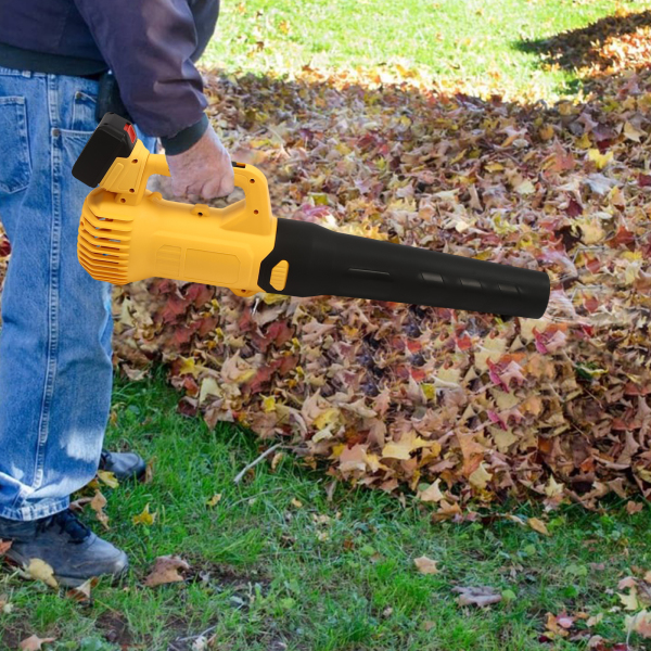 Soplador de hojas sin cable con 2 pilas, Soplador de mano sin cable, Salida de aire: 3.3m³/min, 82*17*25cm, 3000W, Amarillo