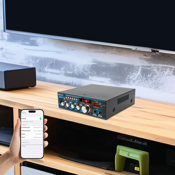 Amplificador, Amplificador de audio, Receptor amplificador de audio doméstico, 20,4*19,6*5,8cm, Negro