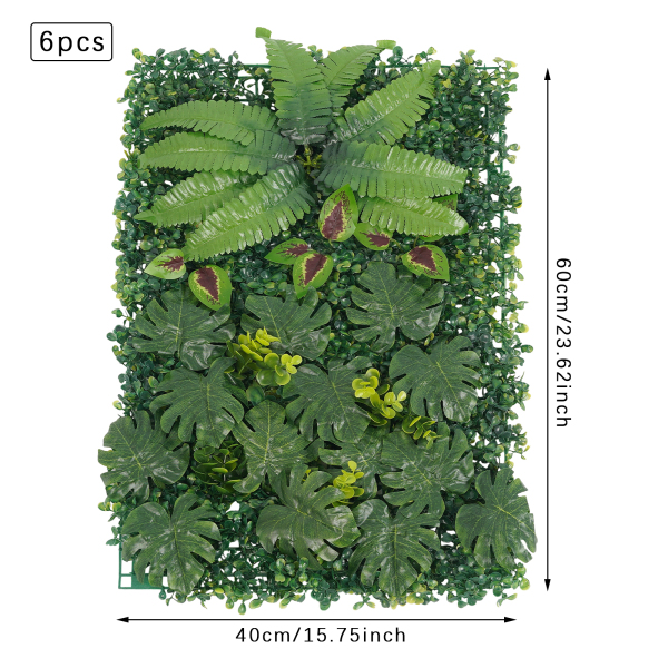 6 piezas de 40 x 60 cm para paredes verdes, paredes de vegetación artificial, fondo de pared de vegetación artificial 6 piezas de 40 x 60 cm para paredes verdes, paredes de vegetación artificial, fondo de pared de vegetación artificial