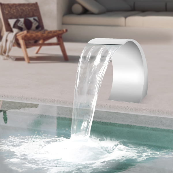 Piscina cascada de acero inoxidable, ducha de cascada, 60 x 30 cm, diseño de arco, para Jardín Exterior, Decoración, Estanque, Plateado
