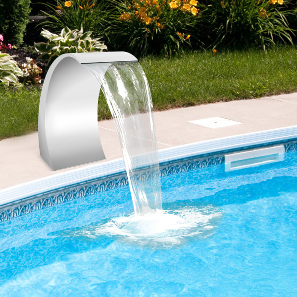 Piscina cascada de acero inoxidable, ducha de cascada, 60 x 30 cm, diseño de arco, para Jardín Exterior, Decoración, Estanque, Plateado