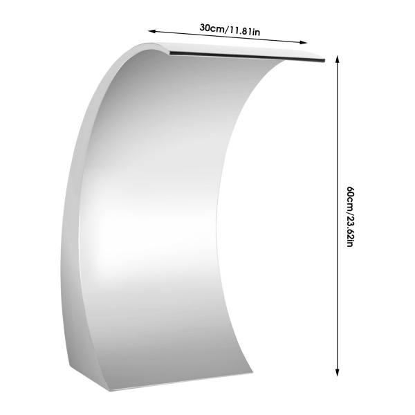 Piscina cascada de acero inoxidable, ducha de cascada, 60 x 30 cm, diseño de arco, para Jardín Exterior, Decoración, Estanque, Plateado