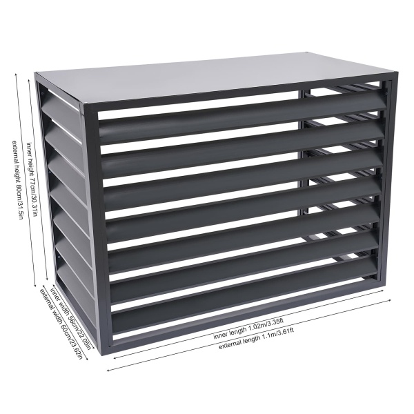 Valla para aire acondicionado 2-3P de cuatro lados, 110 x 80 x 60 cm, gris, pantalla de privacidad para aire acondicionado, pantalla para aire acondicionado