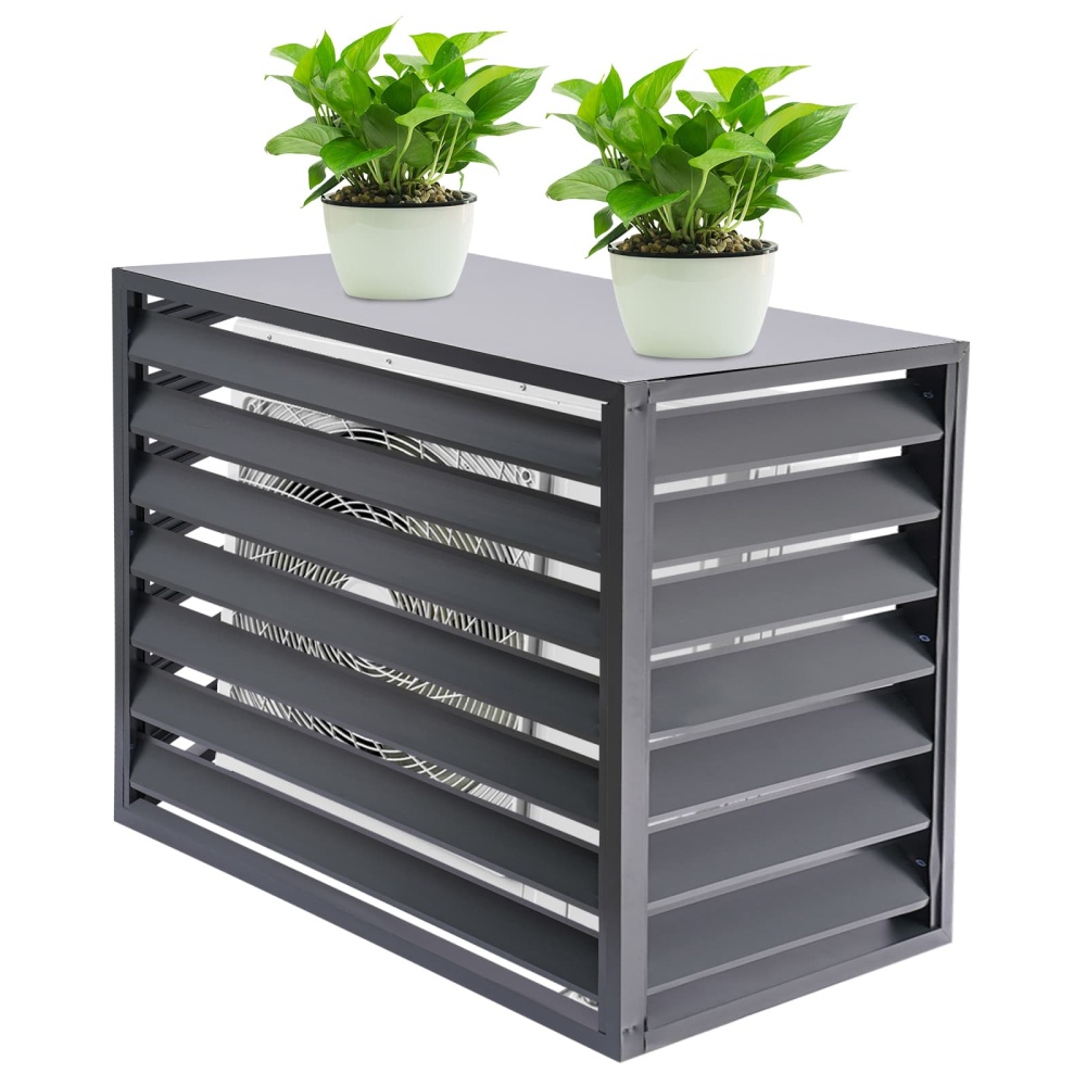 Valla para aire acondicionado 2-3P de cuatro lados, 110 x 80 x 60 cm, gris, pantalla de privacidad para aire acondicionado, pantalla para aire acondicionado