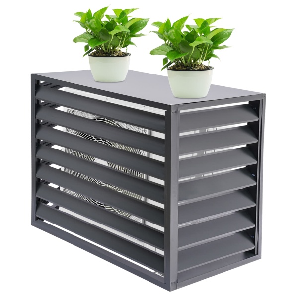 Valla para aire acondicionado 2-3P de cuatro lados, 110 x 80 x 60 cm, gris, pantalla de privacidad para aire acondicionado, pantalla para aire acondicionado