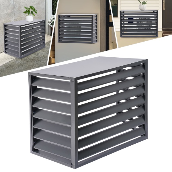 Valla para aire acondicionado 2-3P de cuatro lados, 110 x 80 x 60 cm, gris, pantalla de privacidad para aire acondicionado, pantalla para aire acondicionado
