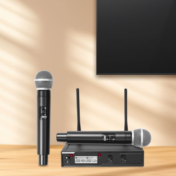 Sistema de micrófono inalámbrico VHF, Set de micrófono inalámbrico, Micrófono de mano doble para karaoke, bodas, discursos