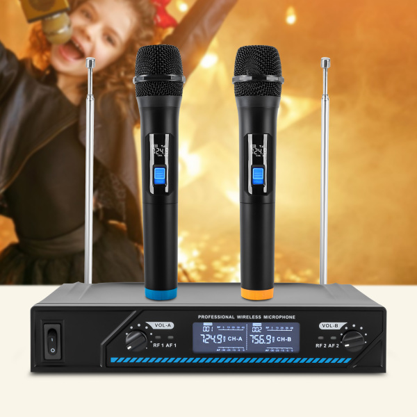 Kit de micrófono inalámbrico Micrófono de karaoke profesional de 2 canales para cantar en fiestas de iglesia