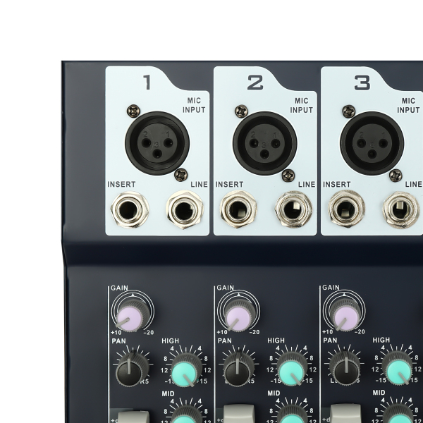 Mezclador profesional de sonido de 7 canales, mezclador con alimentación de audio, Consola de sonido de 7 canales