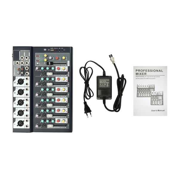 Mezclador profesional de sonido de 7 canales, mezclador con alimentación de audio, Consola de sonido de 7 canales