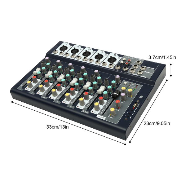 Mezclador profesional de sonido de 7 canales, mezclador con alimentación de audio, Consola de sonido de 7 canales
