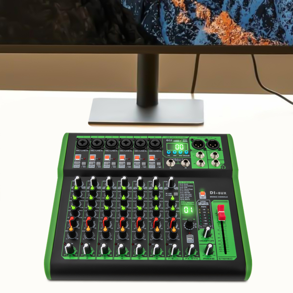 Mezclador de audio profesional de la serie DI-8UX, con 99 efectos digitales DSP Entrada USB MP3, Preamplificadores de micrófono
