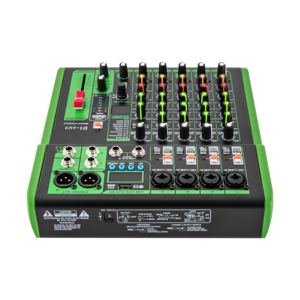 DI-6UX Mezclador de audio profesional con 99 efectos digitales DSP Entrada USB MP3 48 V Preamplificadores de micrófono