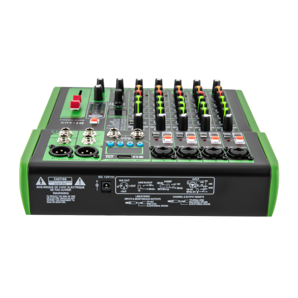 DI-6UX Mezclador de audio profesional con 99 efectos digitales DSP Entrada USB MP3 48 V Preamplificadores de micrófono DI-6UX Mezclador de audio profesional con 99 efectos digitales DSP Entrada USB MP3 48 V Preamplificadores de micrófono