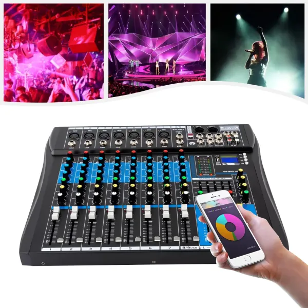 Live Mezclador DJ Audio Mixer 8 Canales con USB / MP3 / Bluetooth + 48 V Power Audio Mixer Live Mezclador DJ Audio Mixer 8 Canales con USB / MP3 / Bluetooth + 48 V Power Audio Mixer