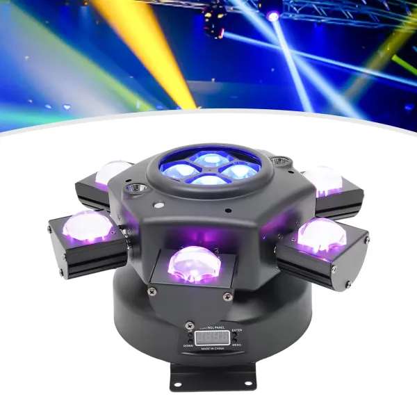 Luz de cabeza móvil de 150 W, foco LED RGBW, luz de escenario con efecto de luz activado por sonido DMX512, con 6 brazos de luz para DJ, bar, boda Luz de cabeza móvil de 150 W, foco LED RGBW, luz de escenario con efecto de luz activado por sonido DMX512, con 6 brazos de luz para DJ, bar, boda