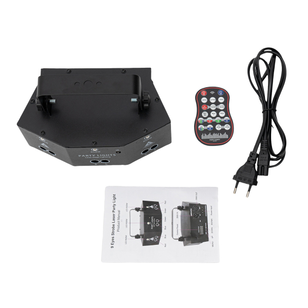 Proyector de luz LED RGB con láser de 9 ojos, proyector de DJ, iluminación de escenario de discoteca, efecto de luz