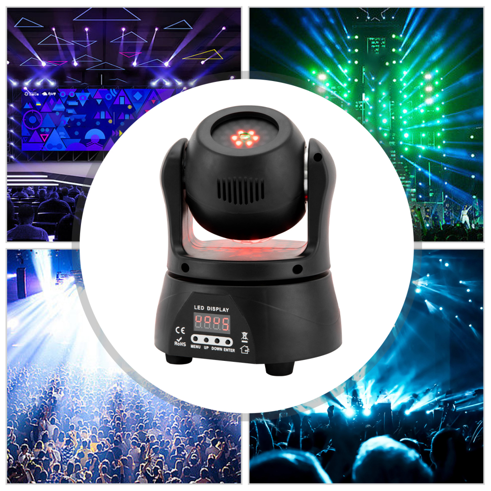 Luz LED de cabeza móvil de 30 W, luces de DJ de doble cara con caleidoscopio e iluminación de escenario por DMX