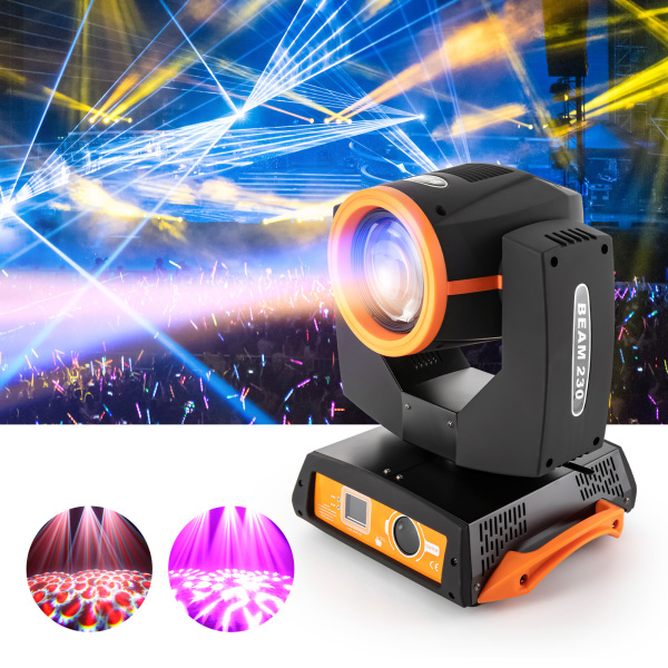7R 230W Haz de Luz Cabeza Móvil, 17 Gobos RGBW Iluminación de Escenario, 14 Colores Luces DJ 16ch, Rotación multiángulo