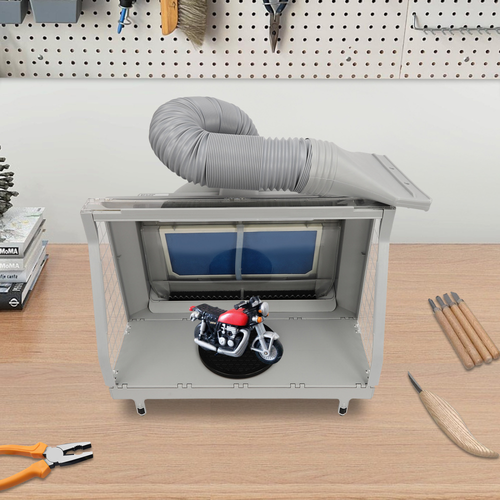 Banco de trabajo para pintar maquetas, Banco de trabajo para pintar con pistola con 3 barras de luz LED, Gris