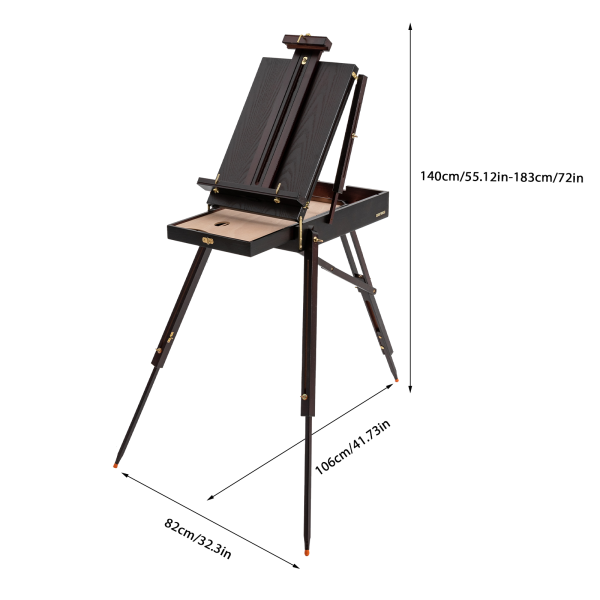 Caballete en caja para bocetos de estudio con cajón para artistas, paleta, Caballete con trípode de madera ajustable