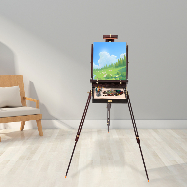 Caballete en caja para bocetos de estudio con cajón para artistas, paleta, Caballete con trípode de madera ajustable