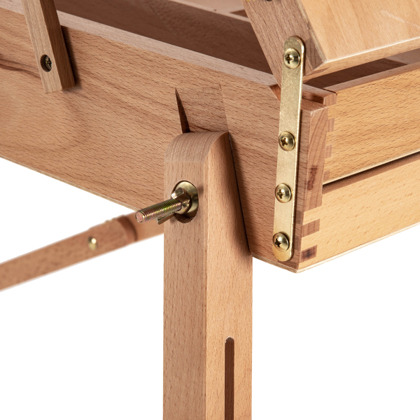 Caballete de madera estilo francés con patas plegables, cajón y bandeja para paleta, caballete para dibujar y exponer