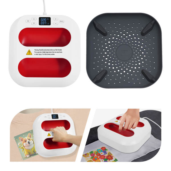 Plotter de Calor Rojo, Mini Prensa Térmica, Prensa Térmica Portátil, con Reloj, Rango de Temperatura: 85-205 ℃