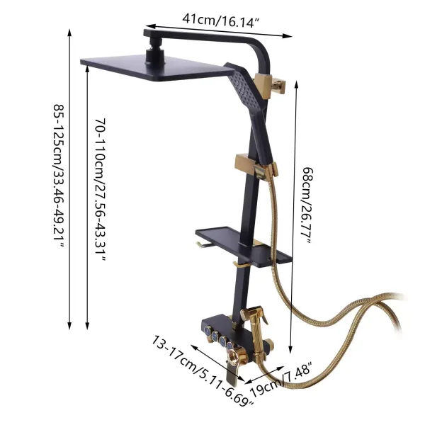 Sistema de ducha para el hogar con termostato de acero inoxidable, versátil set de ducha 85-125 cm, barra de ducha ajustable, negro y dorado Sistema de ducha para el hogar con termostato de acero inoxidable, versátil set de ducha 85-125 cm, barra de ducha ajustable, negro y dorado