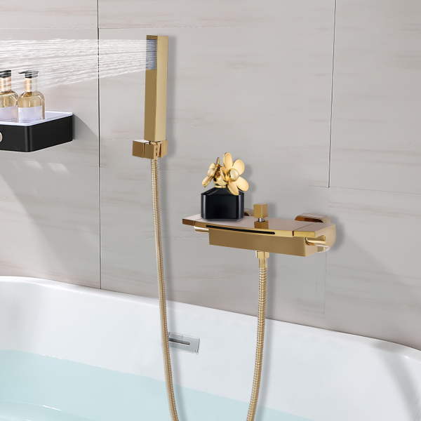 Cascada Bañera Fría Bañera Grifo Bañera Grifo Bañera Ducha Mezclador Latón Oro