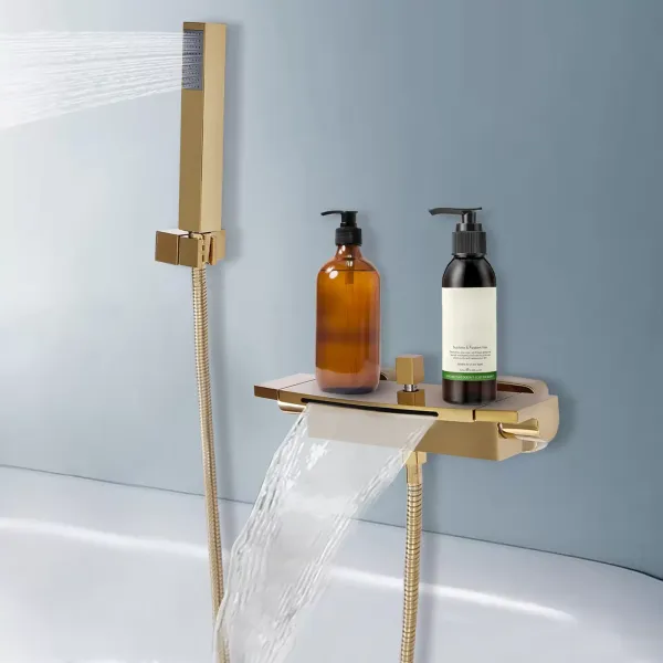 Cascada Bañera Fría Bañera Grifo Bañera Grifo Bañera Ducha Mezclador Latón Oro