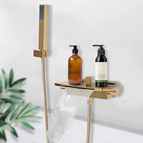 Cascada Bañera Fría Bañera Grifo Bañera Grifo Bañera Ducha Mezclador Latón Oro Cascada Bañera Fría Bañera Grifo Bañera Grifo Bañera Ducha Mezclador Latón Oro